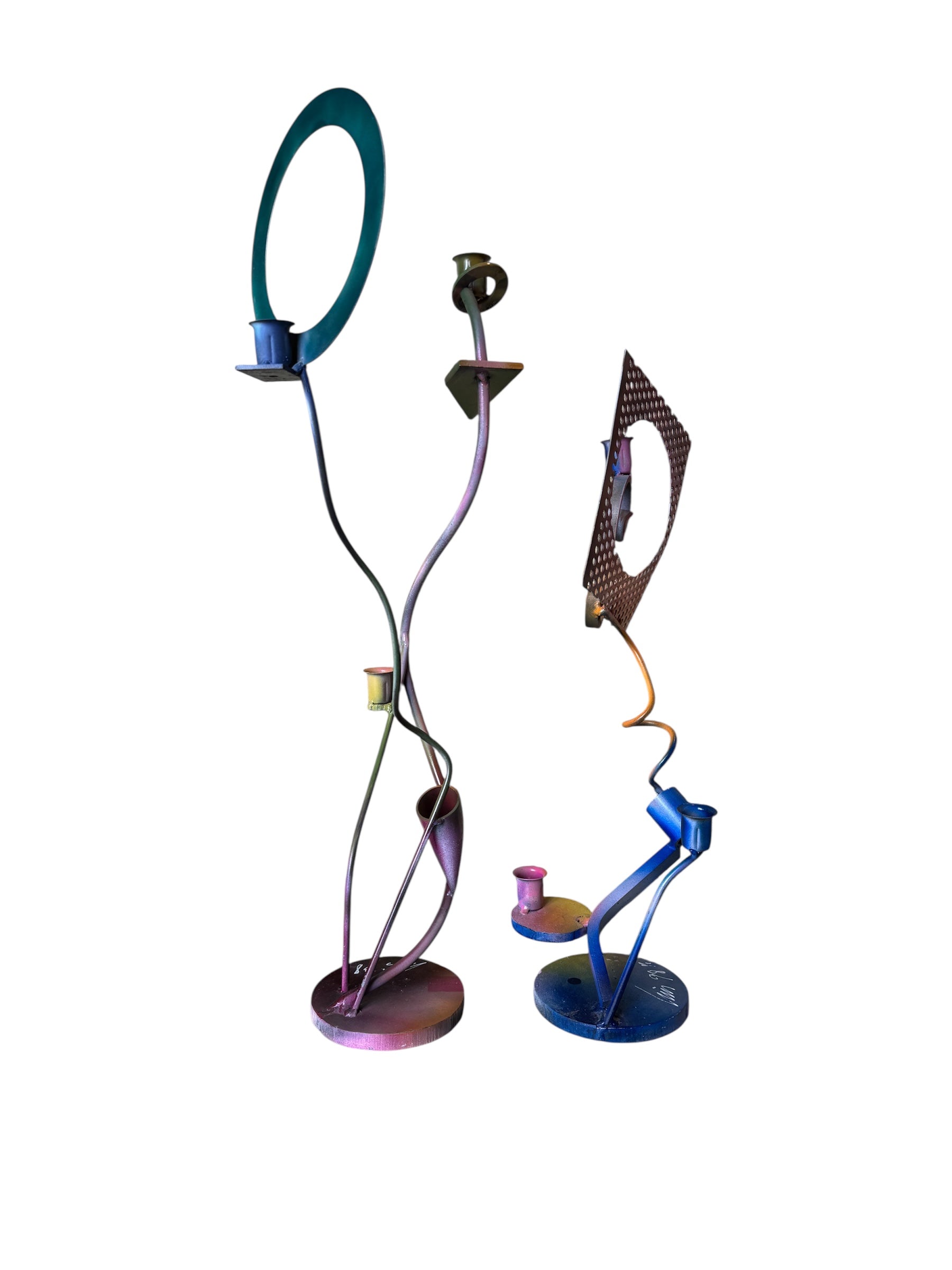 Luis Colmenares (American/New Orleans, b. 1959), Two Steel Three Light Candlestick Sculptures, 1998, Candlesticks, Steel, multicolored, New Orleans, Sculptures, Powder Coated