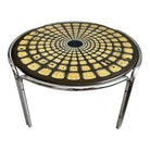 Vintage
UK
tortoise
tea table
Table
Side table
Occasional table
mandala
Entry table
Coffee table
Chrome
1970s
leather-like tortoise shell design
mandala design
geometric
geometric design
patterned table top
groovy
chrome table