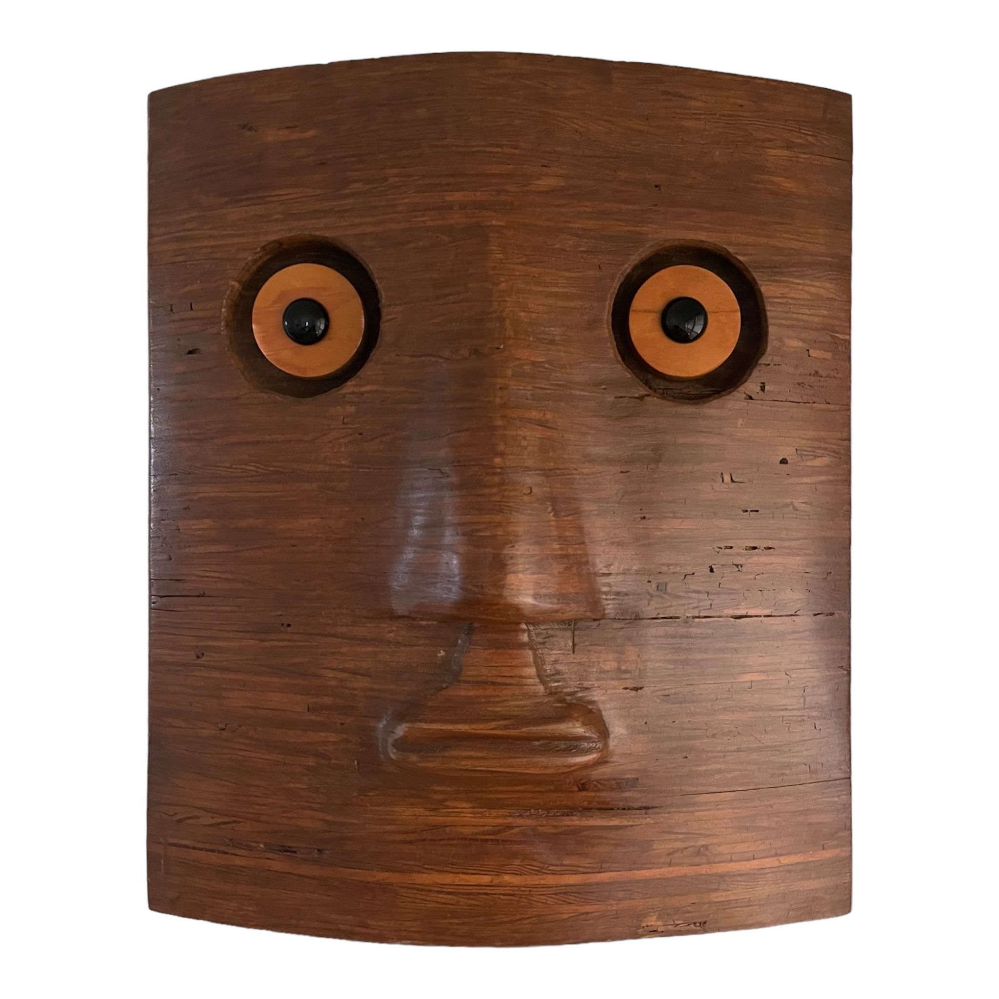 Artisan wood wall sculpture with human face