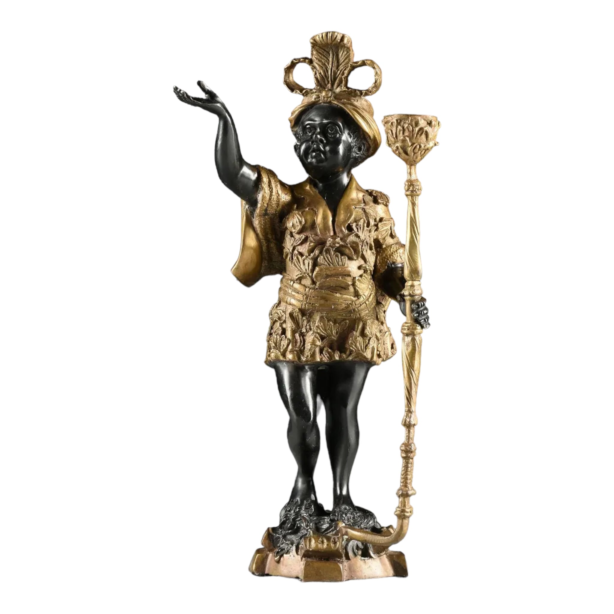 Table Top
sculptural
roccoco
moorish
Home
Gold
Gilt
ebonized
candleholder
candelabra
Bronze
19th century
arabic
statue
figurine
home decor