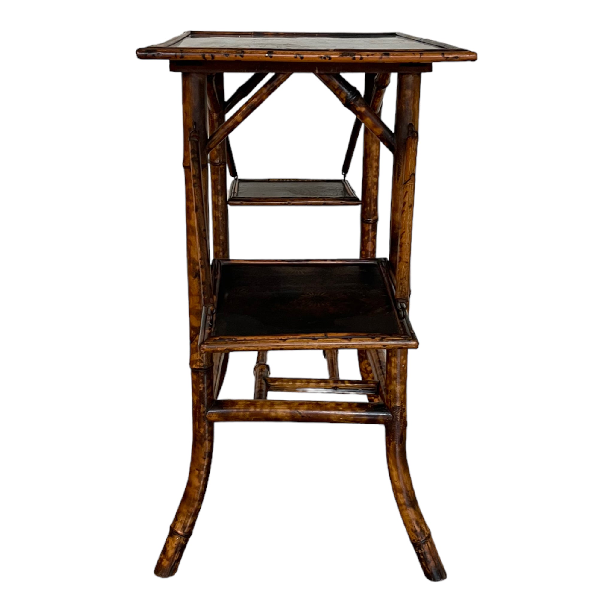 tiger bamboo
tea table
Table
Side table
lacquer
Jappaning
Japanning
end table
Britain
bamboo
antique
19th century
small table
accent table
painted