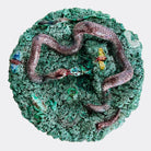 Palissy Ware plate by José Alves Cunha (1849–1901), featuring detailed relief design and vibrant glaze. Excellent vintage condition.