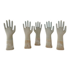 A set of five porcelain hand molds with a neutral color and a blue hue at the base, marked with 'TIL-123' and '1995'.