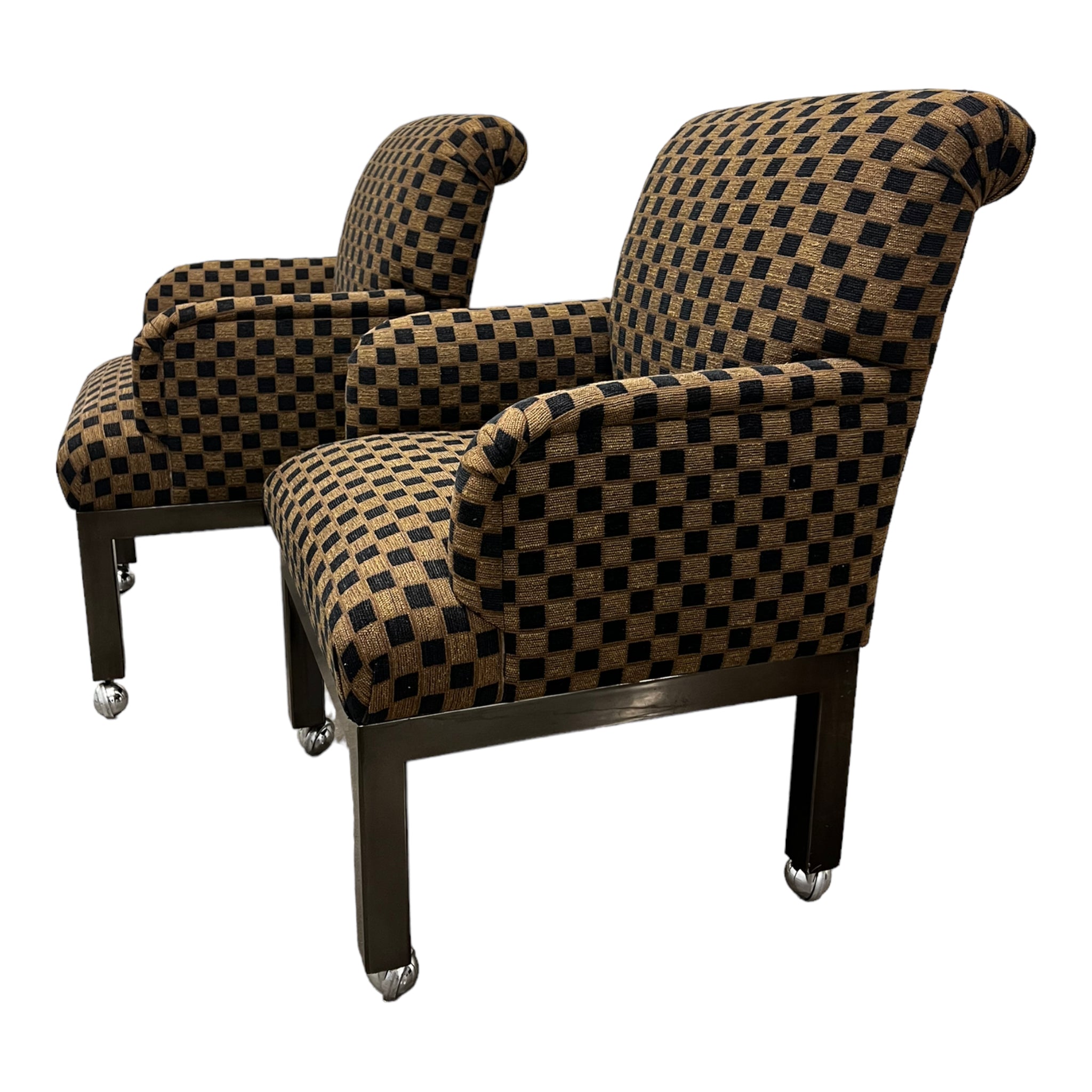 slipper chair
sleigh back
rolling chair
large chair
geometric
Dining chair
checkered
checker
chairs
Chair
arm chairs
accent chair
1980s
upholstered
Set
Chrome