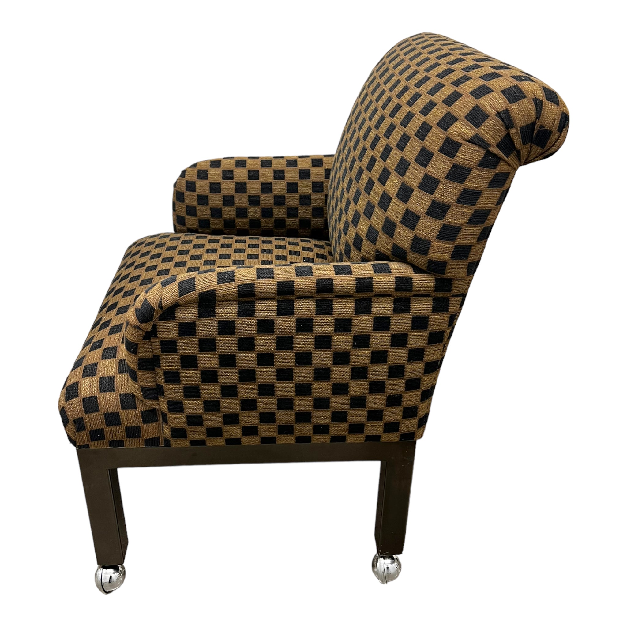 slipper chair
sleigh back
rolling chair
large chair
geometric
Dining chair
checkered
checker
chairs
Chair
arm chairs
accent chair
1980s
upholstered
Set
Chrome