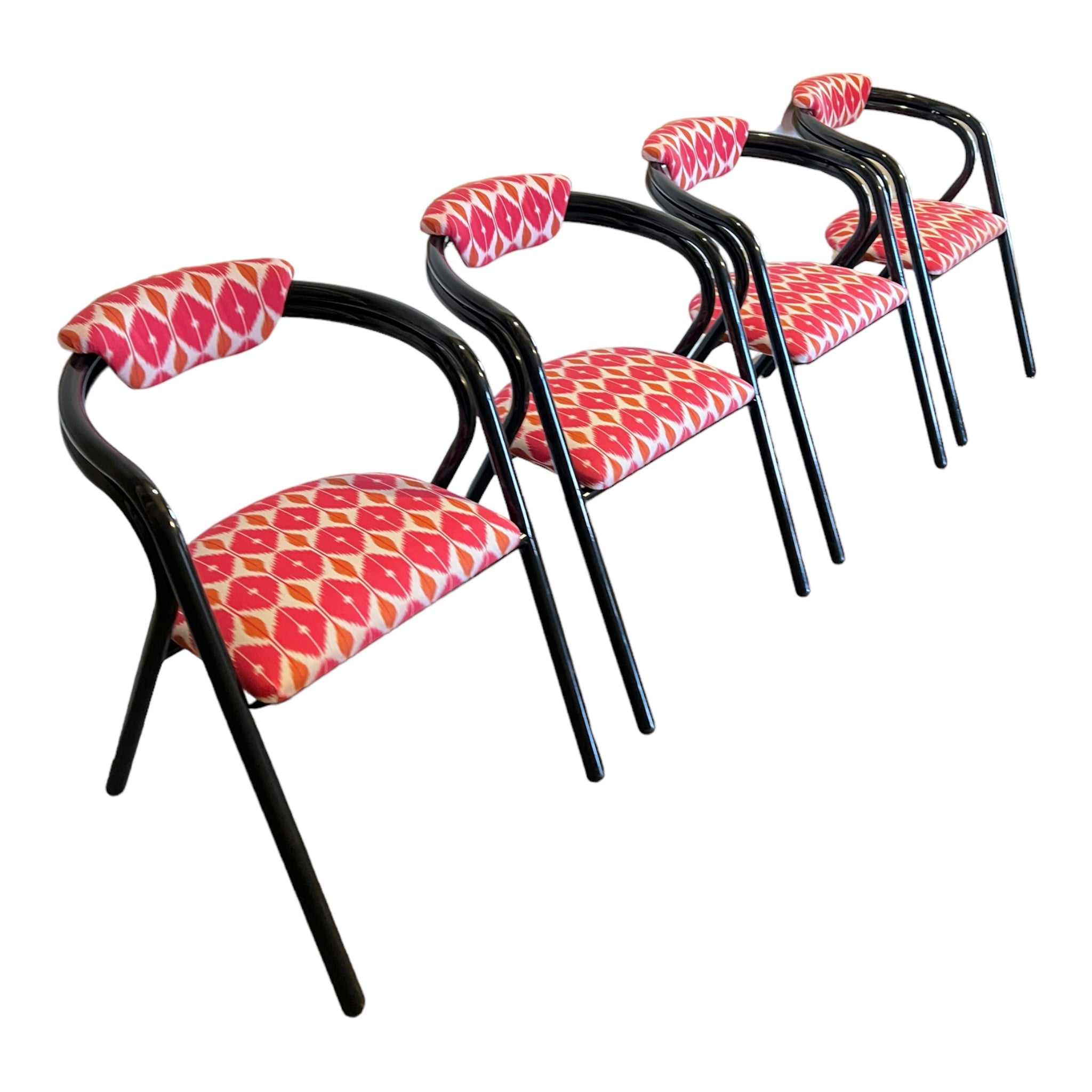 Vintage
tube
Set
Schumacher fabric
Postmodern
post modern
pink
lacquer
kitchen chair
Dining chair
chairs
Chair
Black
1980s