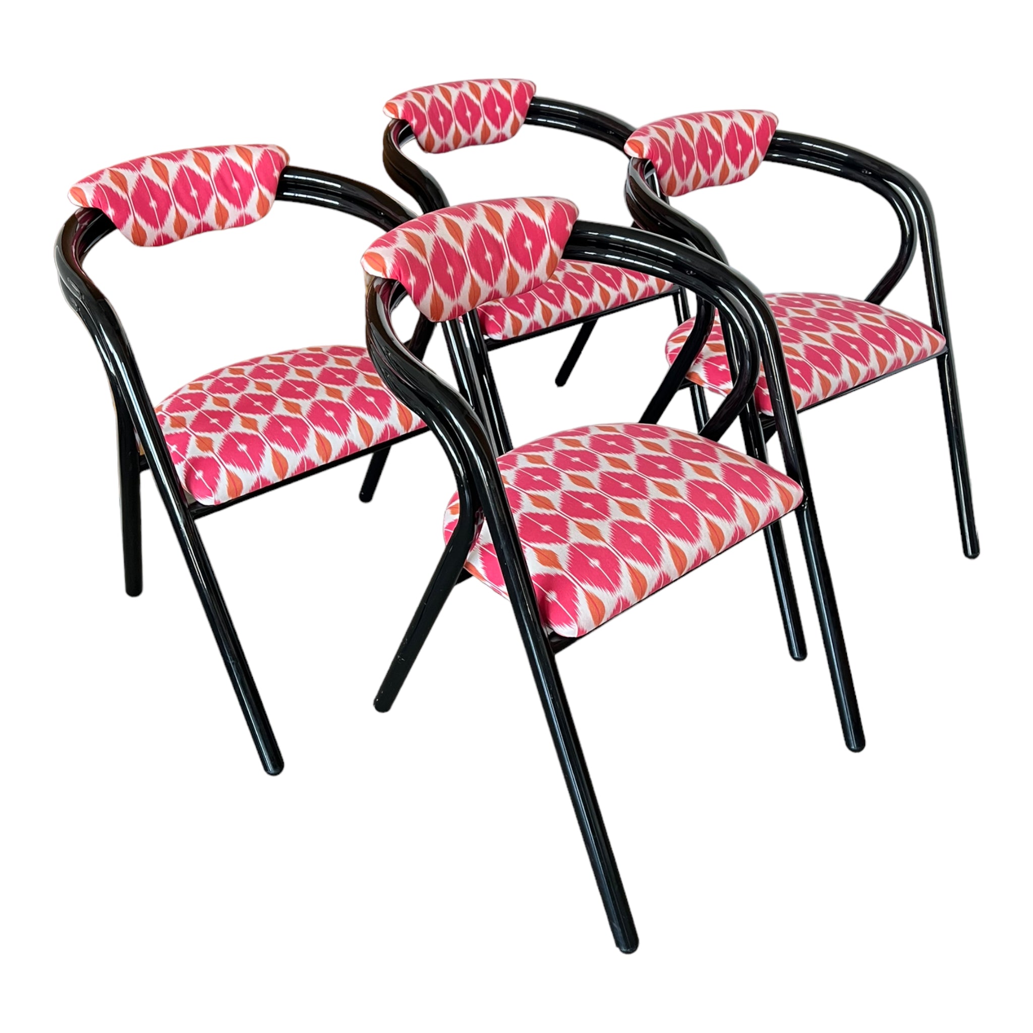 Vintage
tube
Set
Schumacher fabric
Postmodern
post modern
pink
lacquer
kitchen chair
Dining chair
chairs
Chair
Black
1980s
