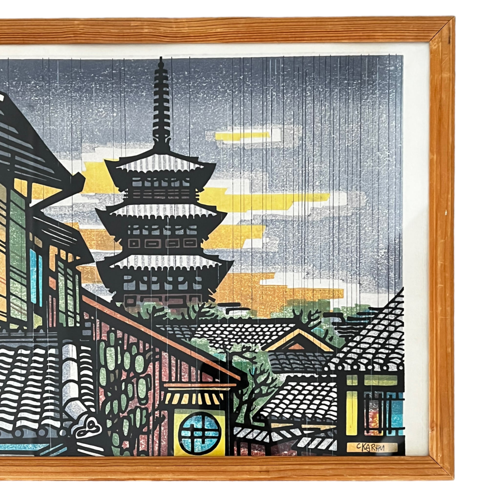 Yellow
woodblock
wall art
signed
rain
Print
Kyoto
Kento
japanese
Japan
Home
framed
Clifton Karhu
cityscape
Art
1970s