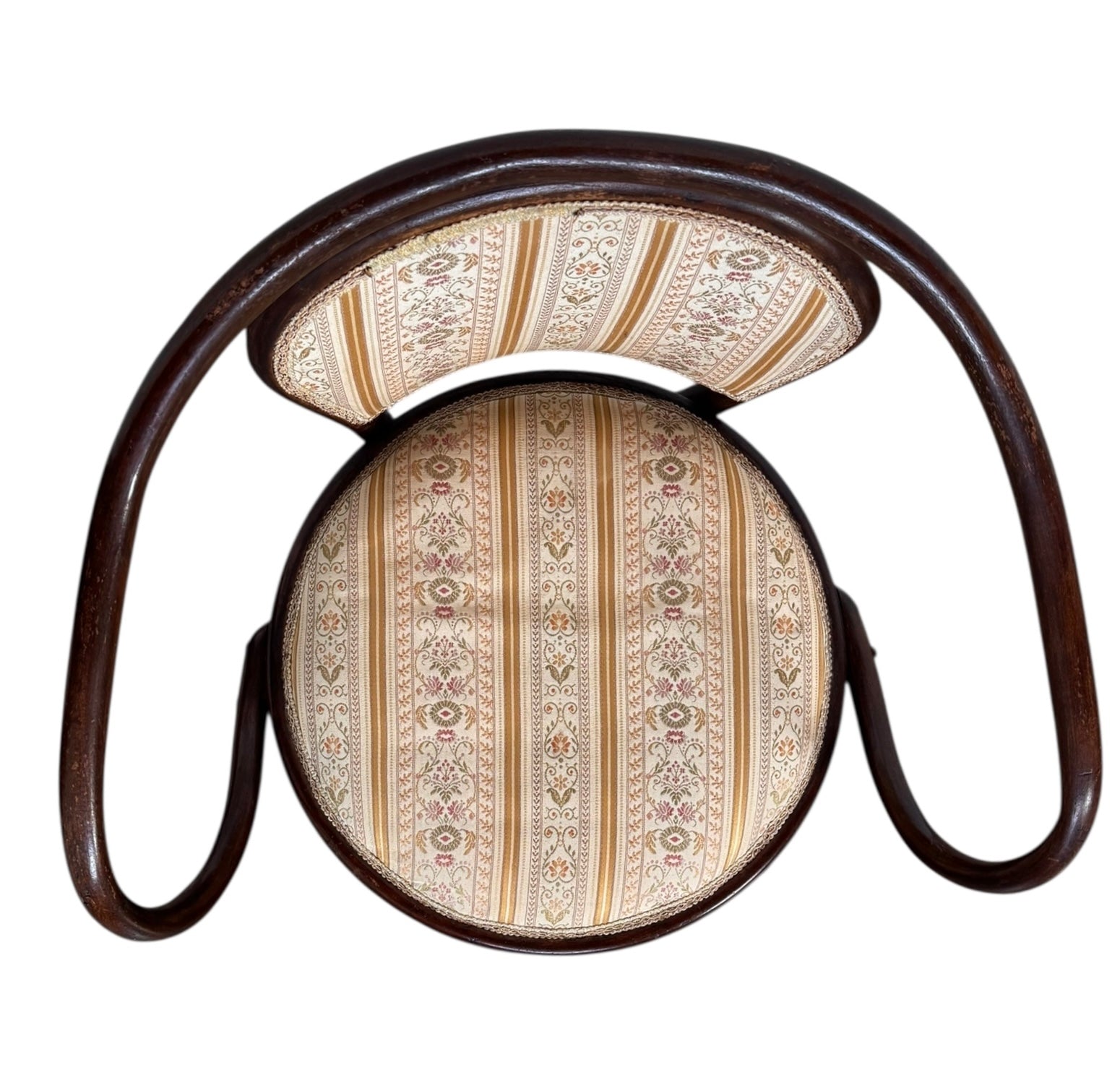 Bentwood & Upholstered chairs with looping arms, backrest rail and under-seat supports with steam-bending beechwood