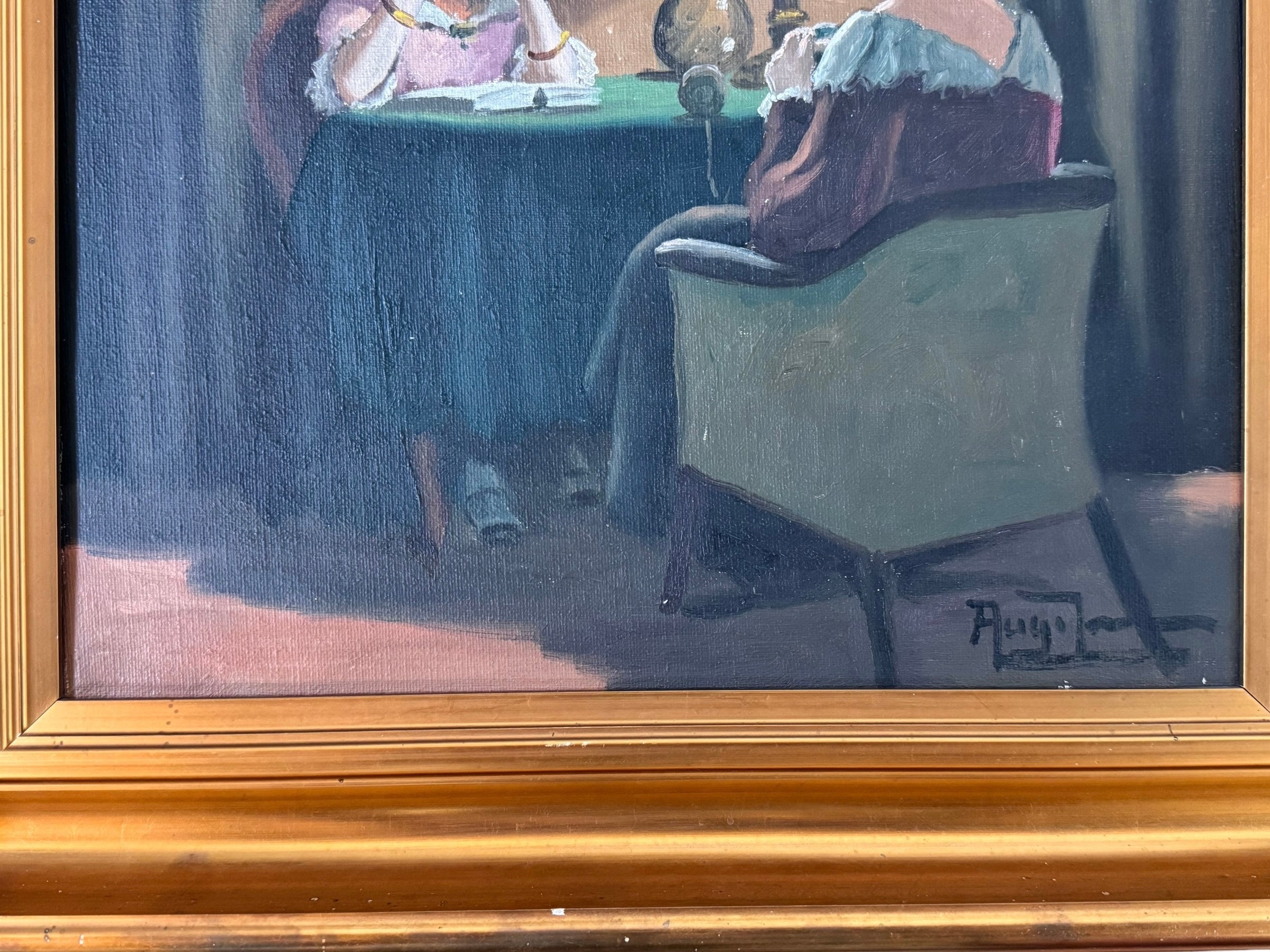Gold Framed Oil on Canvas - Ladies of Leisure, Gold Frame, Oil Paint, Ladies of Leisure, Portrait, Canvas, Aage Jessen