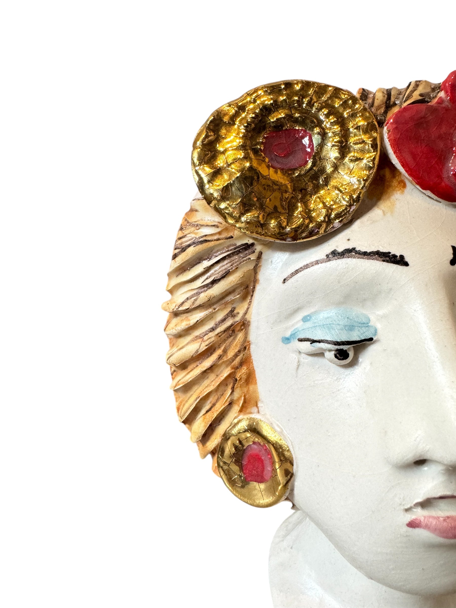 Testine By Dominico Pinto, Dominico Pinto, Ceramic, Contemporary, Grottagile Ceramic, Apulian, Woman, Sculpture, Head Sculpture, Table top