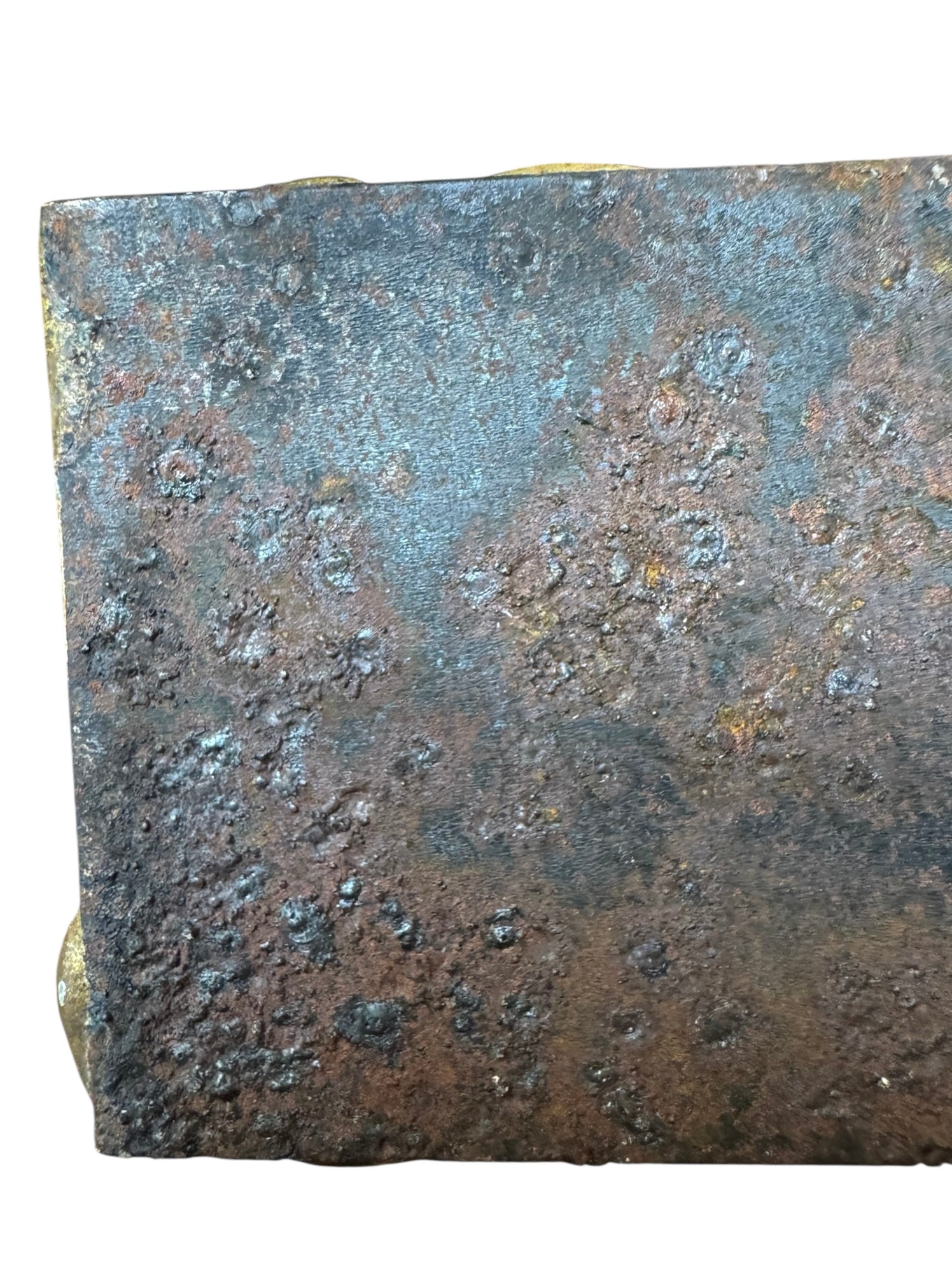Mid-century Brutalist sculpture made of brass and bronze, depicting a stylized plant with textured, oxidized surfaces.