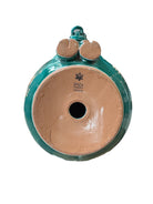 Glossy turquoise ceramic Ankole-Watusi sculpture with long, stylized horns and a nose ring.