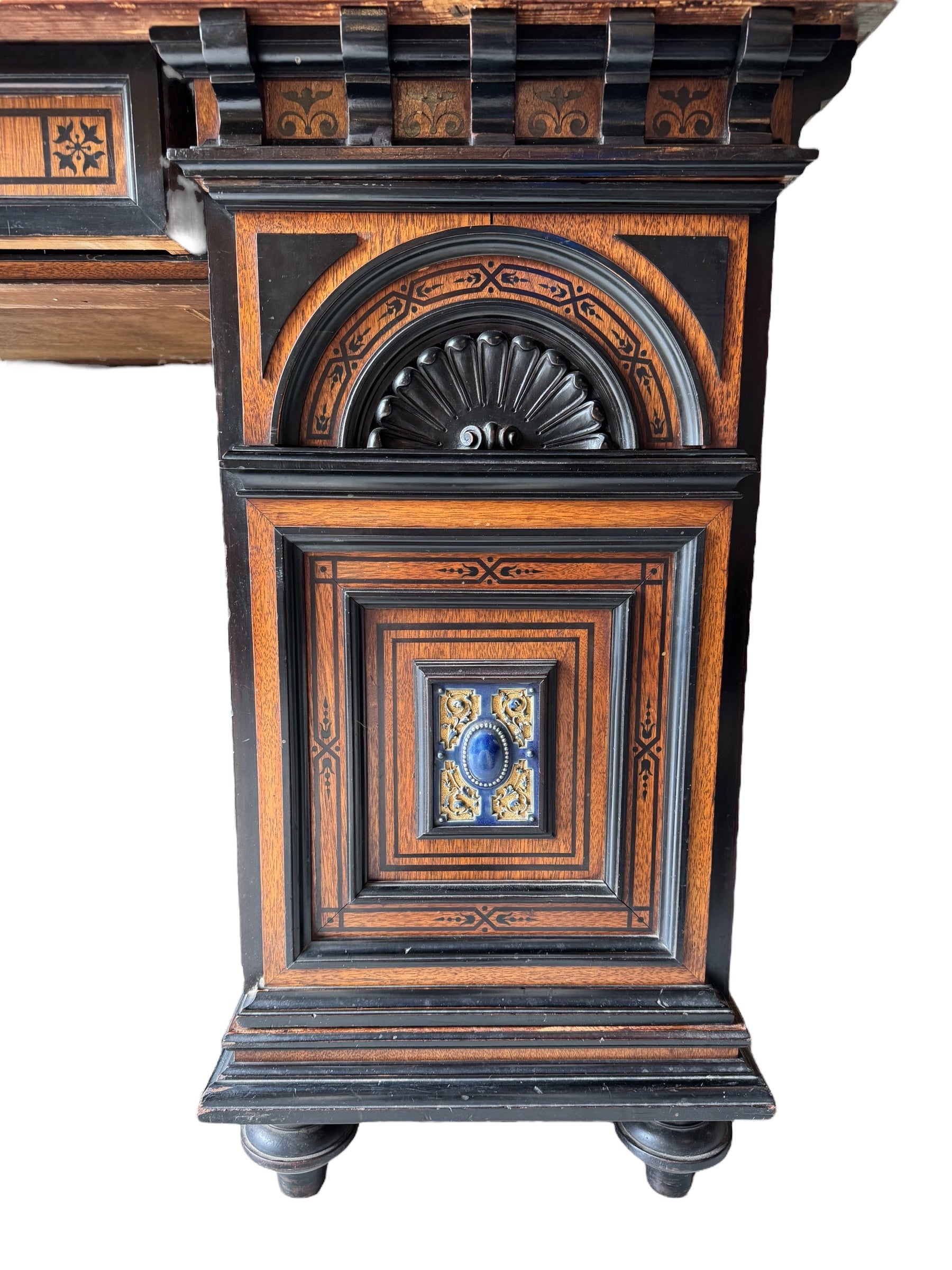 Writing desk
Antique
Victorian
19th-century
English
Walnut
Parcel-ebonized
Construction & Craftsmanship:

Dovetail joints
Handcrafted
Solid wood
Plank construction
Joinery
Construction details
Traditional woodworking

