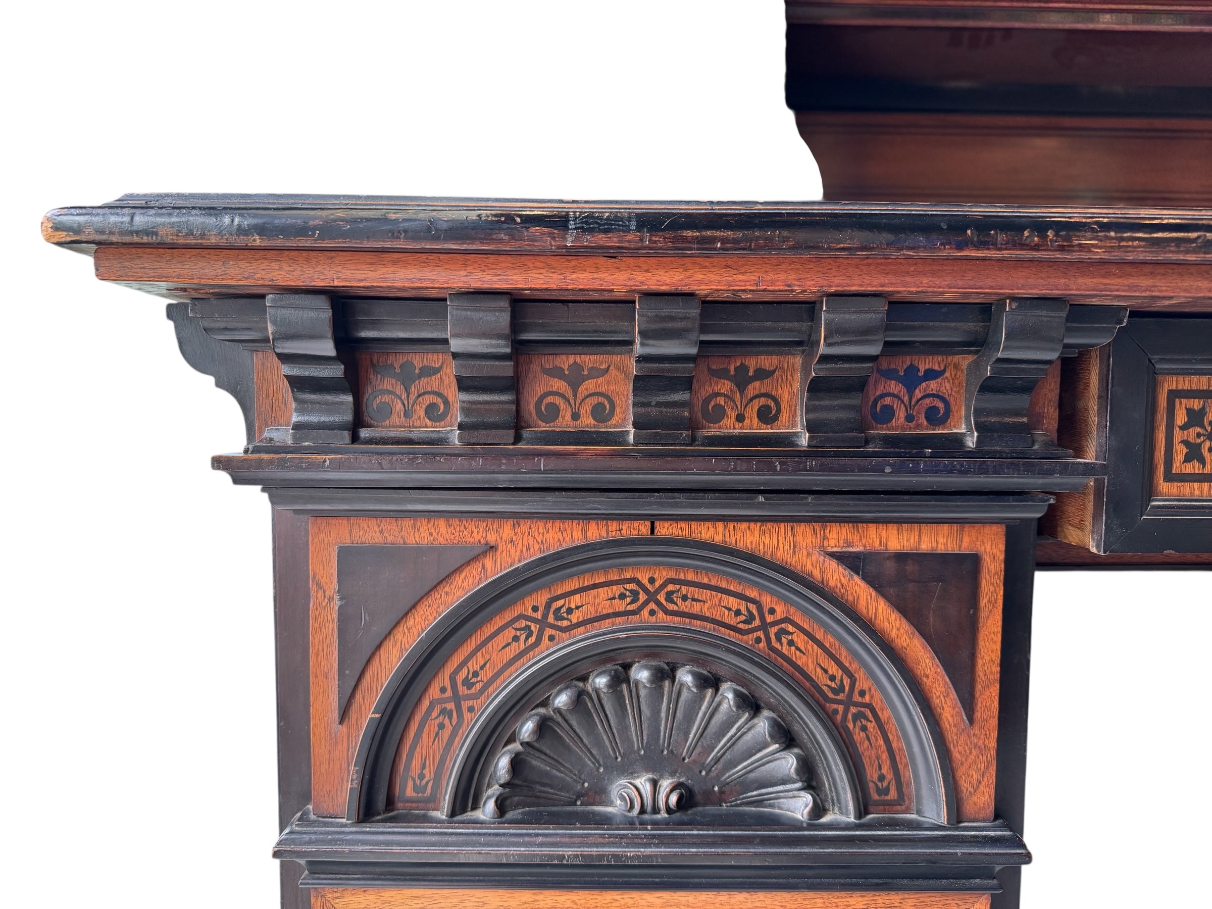 Writing desk
Antique
Victorian
19th-century
English
Walnut
Parcel-ebonized
Construction & Craftsmanship:

Dovetail joints
Handcrafted
Solid wood
Plank construction
Joinery
Construction details
Traditional woodworking
