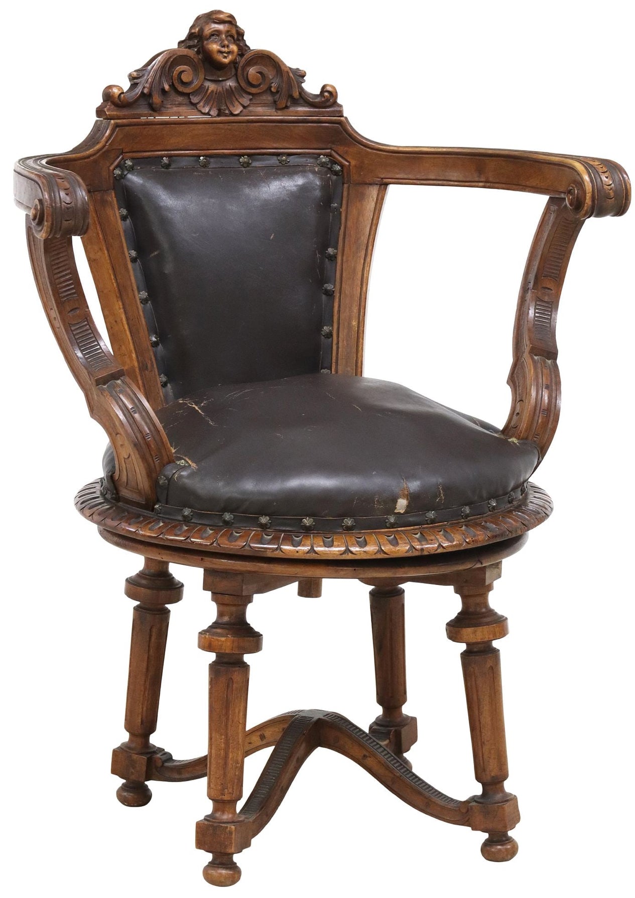 Antique French carved chair 
Figural crest walnut desk chair 
19th-century French leather swivel 
Vintage wood office chair sale
Antique french wooden chair austin
Carved walnut
Leather seat
Swivel base
Figural crest
Antique chair austin
French design
Desk chair
19th-century
Antique
Vintage
French
Carved
Walnut
Swivel
Desk chair
Leather
Upholstered
Ornate
Figural
Wood
Nineteenth-century
Office
Patinated
Decorative
Unique
Antique French carved chair  austin