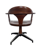 Mid-century modern Cliff House dining chair by Heywood Wakefield, cherry wood with black base.