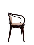 Bentwood & Upholstered chairs with looping arms, backrest rail and under-seat supports with steam-bending beechwood