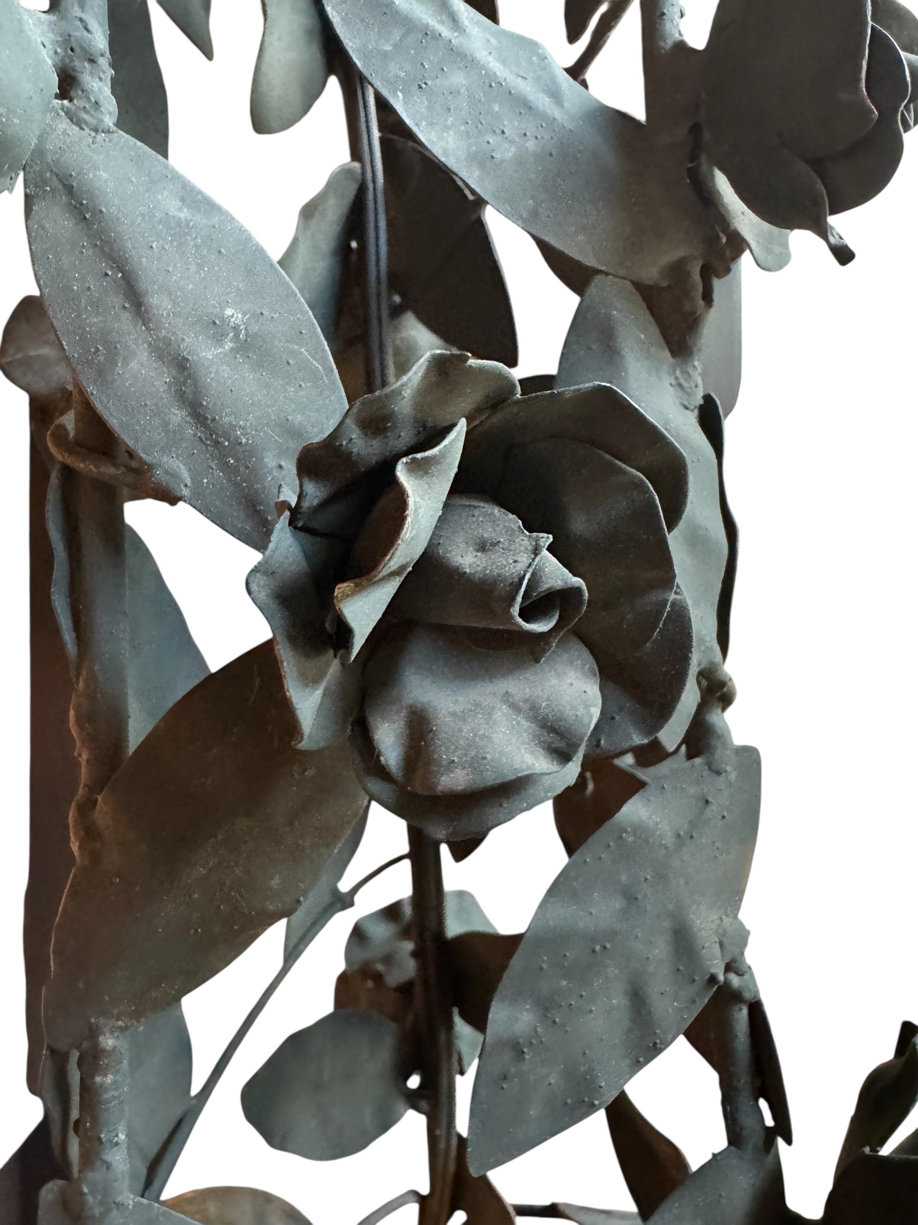 Toleware Lighting Fixtures, Chandelier, Vine shape, glass floral accents, metal, multicolored frosted glass, tole light