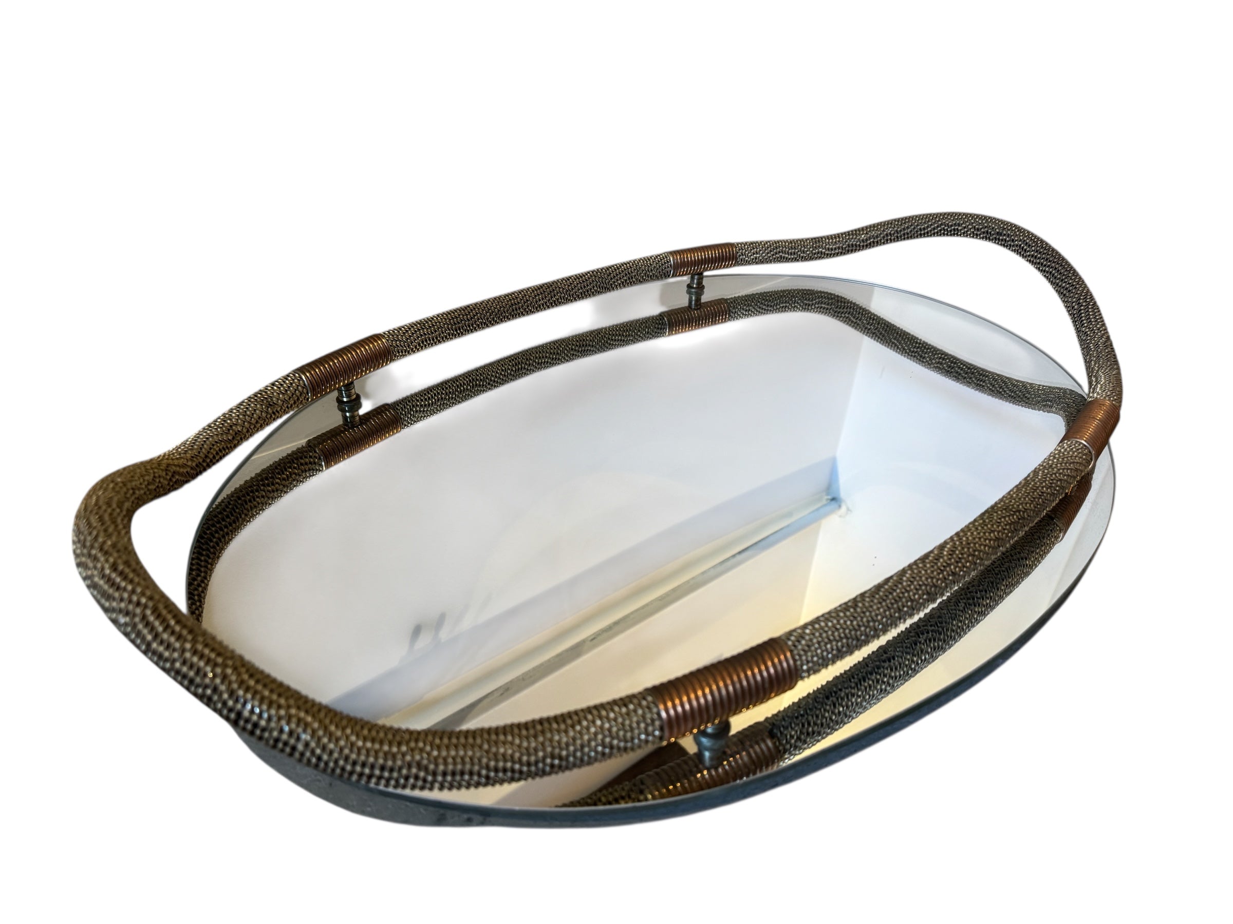 Fontana Arte-style Art Deco mirrored tray with copper detailing.