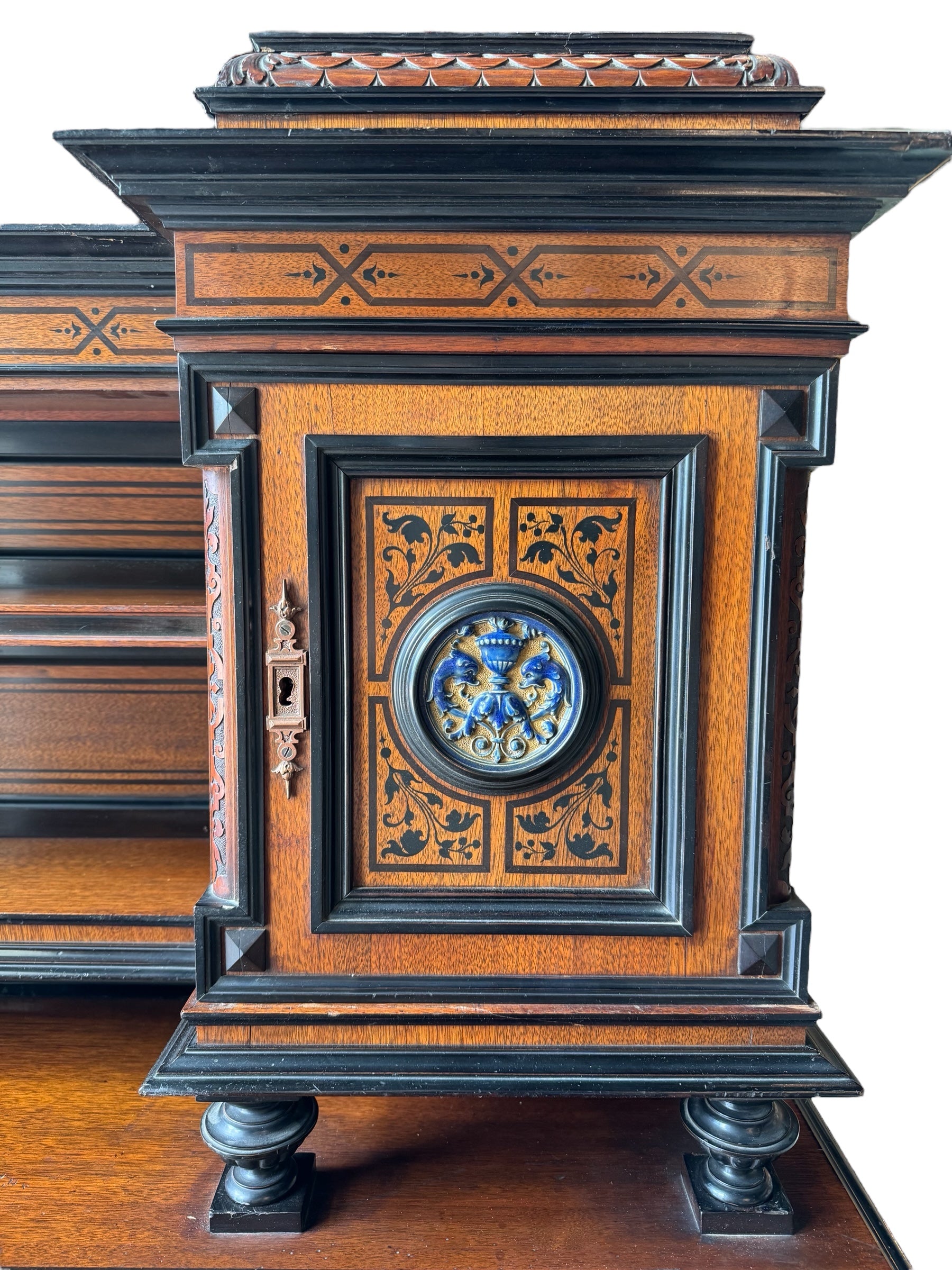 Writing desk
Antique
Victorian
19th-century
English
Walnut
Parcel-ebonized
Construction & Craftsmanship:

Dovetail joints
Handcrafted
Solid wood
Plank construction
Joinery
Construction details
Traditional woodworking
