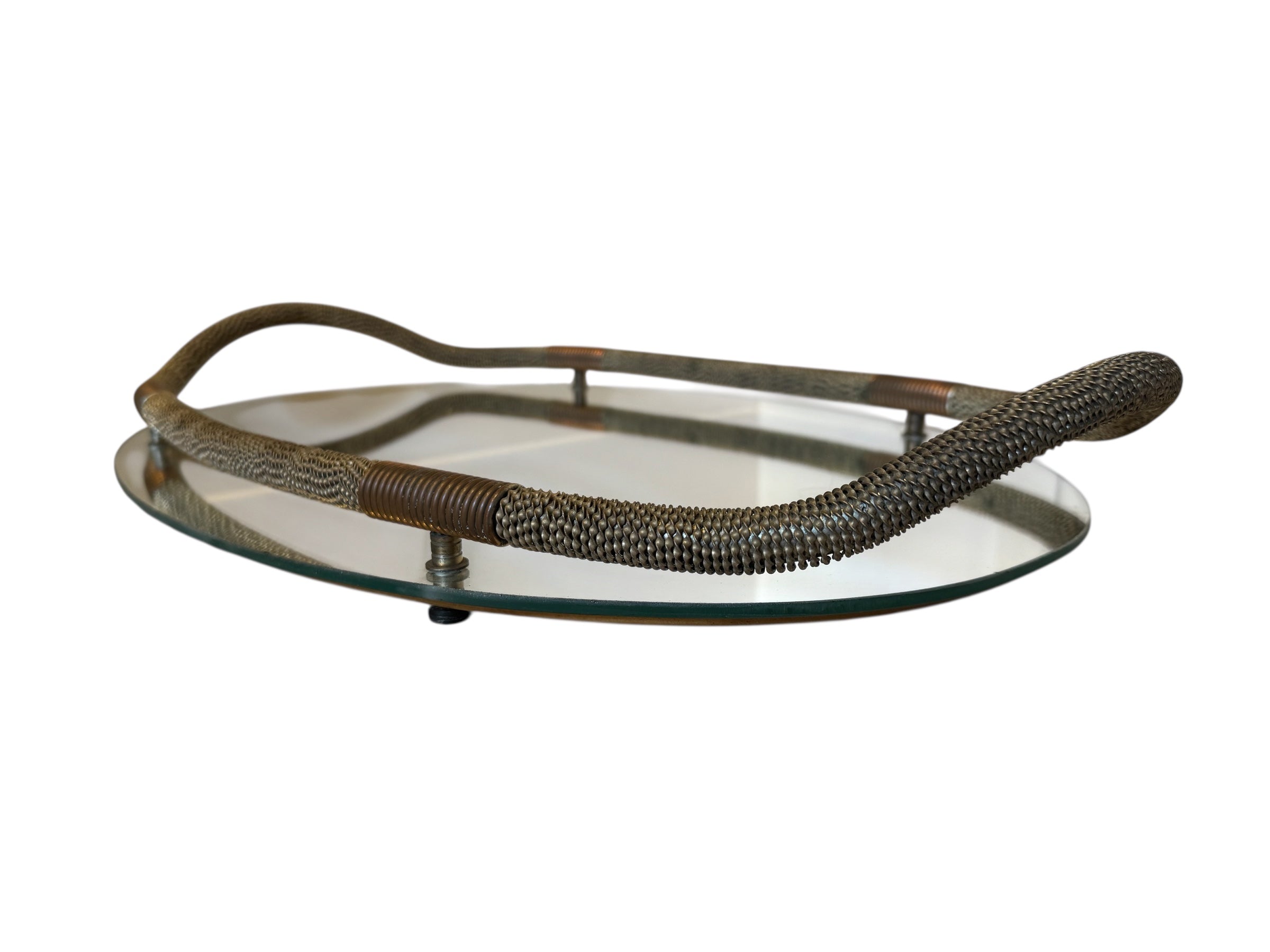 Fontana Arte-style Art Deco mirrored tray with copper detailing.