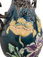 French Art Nouveau Faience Glazed Vases with flower motifs, and thorny wood handles