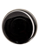 A sleek, hand-blown Polish art glass vase featuring a tall, slender neck that flares into a rounded, bulbous body. The vase is made of opaque black glass decorated with a continuous white spiral ribbon that winds around the entire piece from base to rim. The high-gloss, reflective surface creates sharp highlights, emphasizing its smooth, sculptural silhouette against a plain white background.

