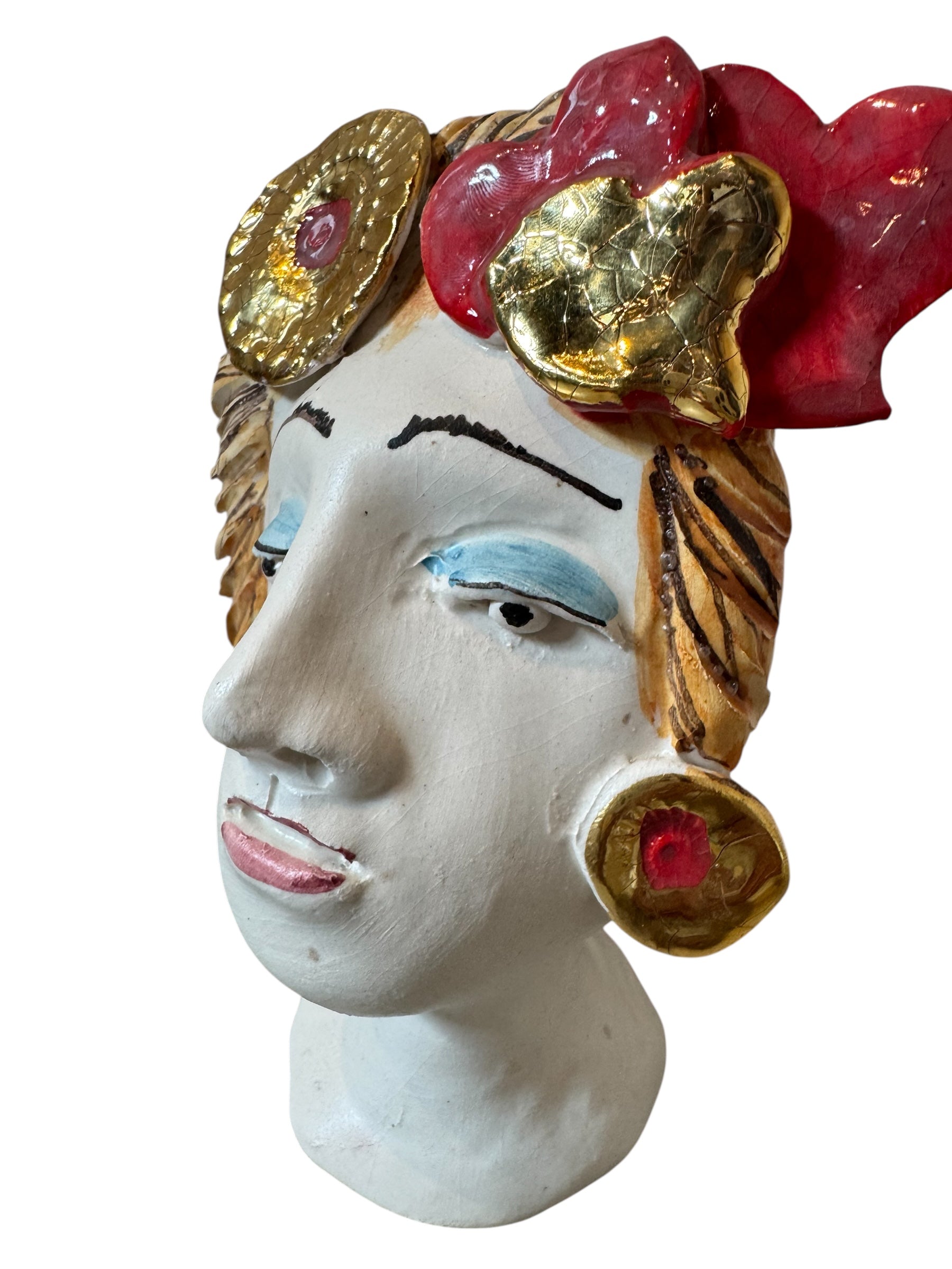 Testine By Dominico Pinto, Dominico Pinto, Ceramic, Contemporary, Grottagile Ceramic, Apulian, Woman, Sculpture, Head Sculpture, Table top