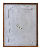 An abstract painting titled 'Cascade of Gold and Pink' by Robert Wymer, framed in dark wood. The artwork features a vibrant pink background densely covered with a dynamic arrangement of multi-directional, oblong, and dash-like brushstrokes in gold, red, blue, gray, white, and black.