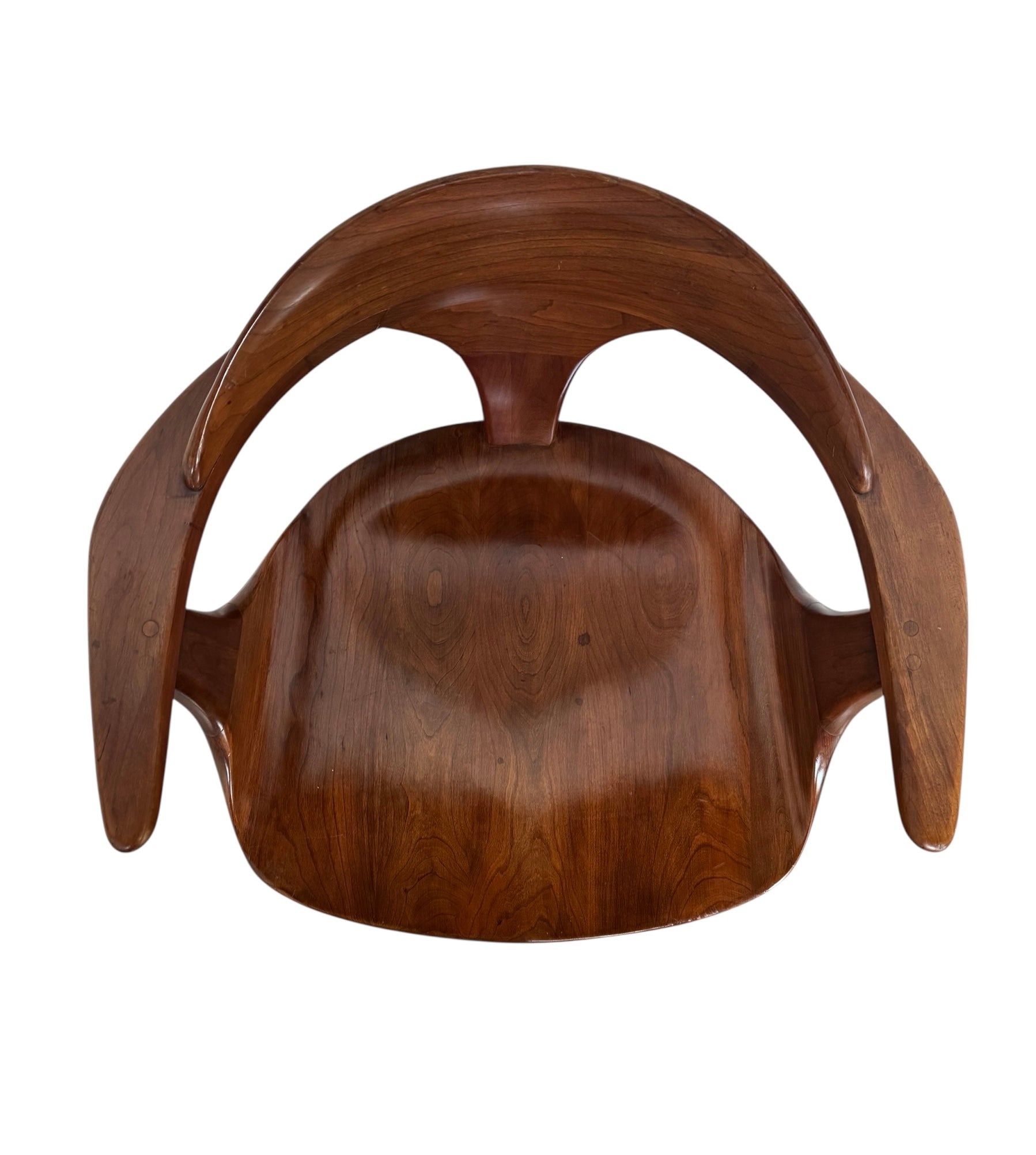 Mid-century modern Cliff House dining chair by Heywood Wakefield, cherry wood with black base.