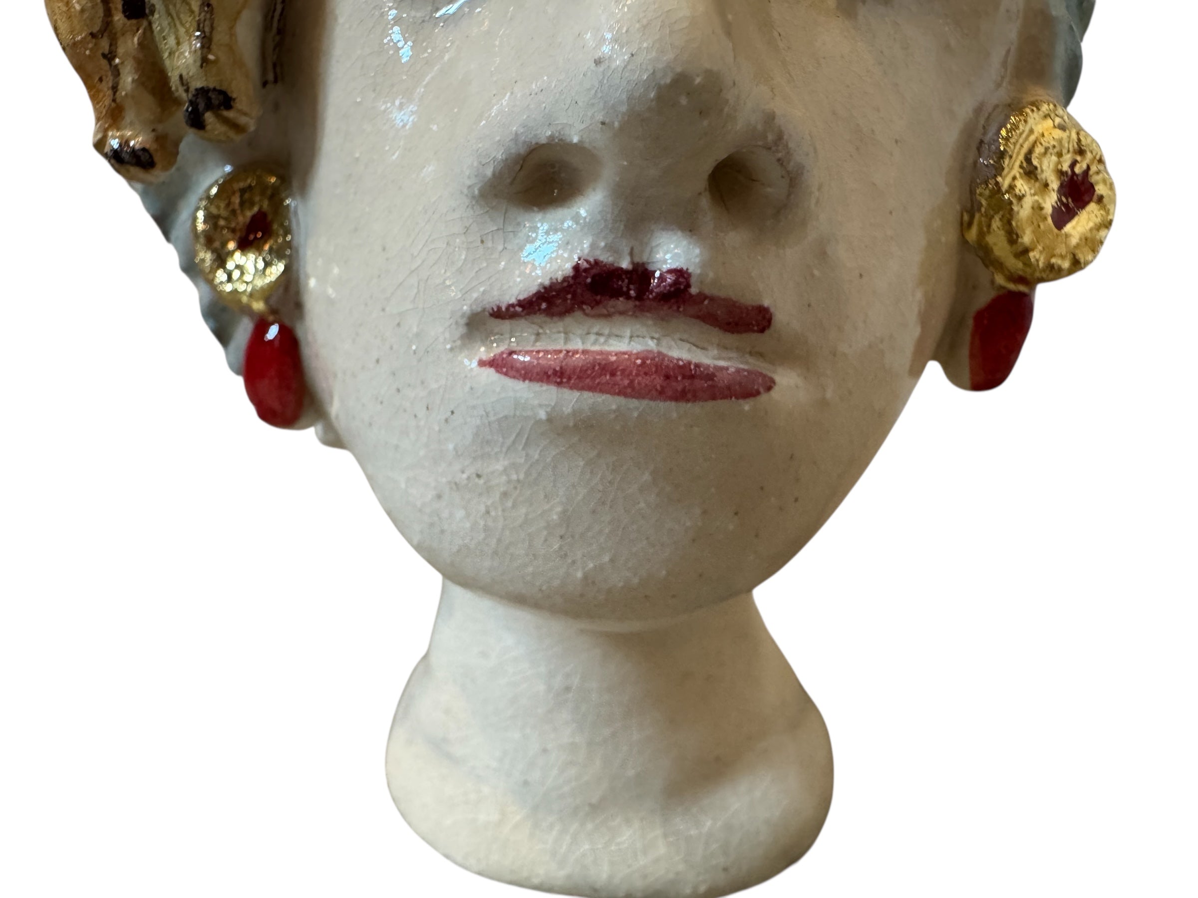 Testine By Dominico Pinto, Dominico Pinto, Ceramic, Contemporary, Grottagile Ceramic, Apulian, Woman, Sculpture, Head Sculpture, Table top, Teste Di Moro Interpretation, Sicilian Folklore, 
