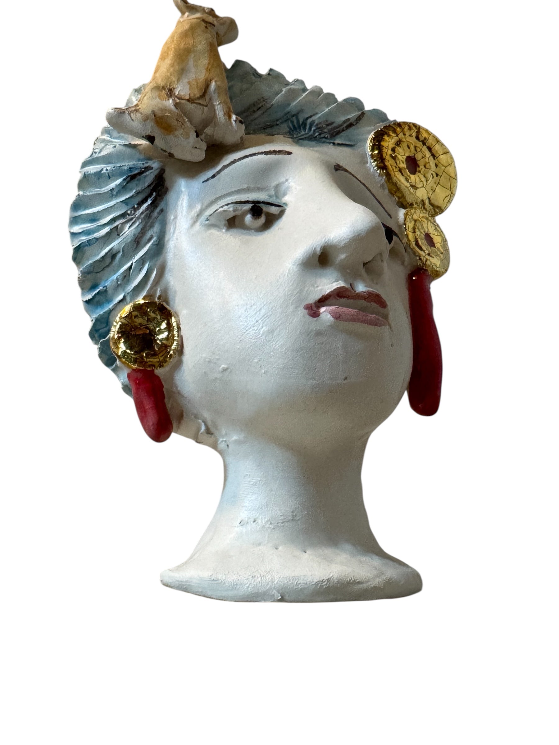 Testine By Dominico Pinto, Dominico Pinto, Ceramic, Contemporary, Grottagile Ceramic, Apulian, Woman, Sculpture, Head Sculpture, Table top, Teste Di Moro Interpretation, Sicilian Folklore, 
