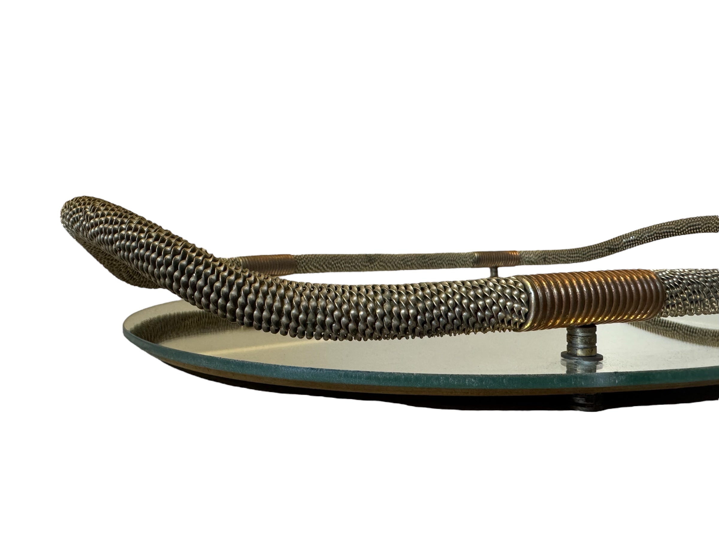Fontana Arte-style Art Deco mirrored tray with copper detailing.