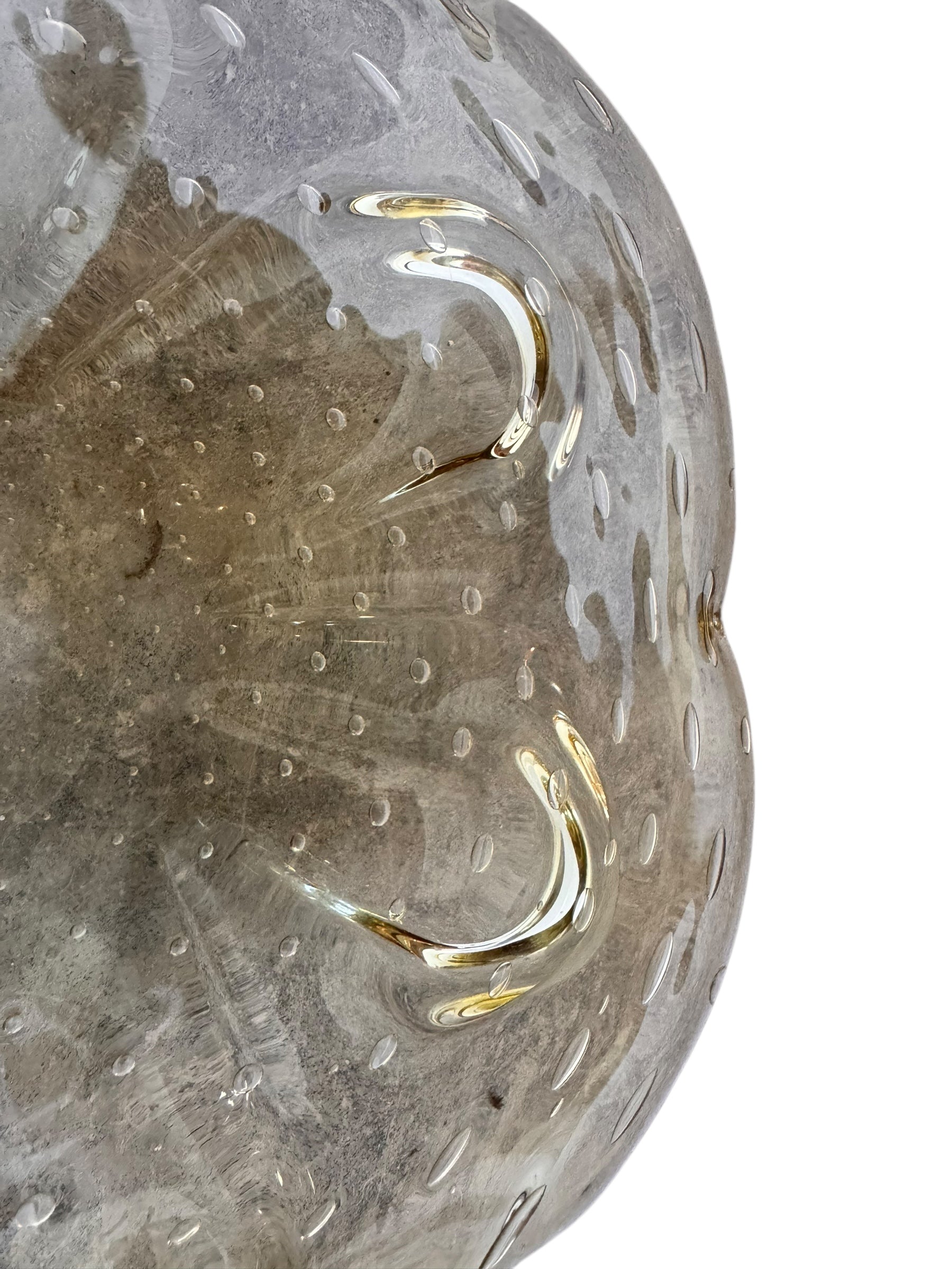 Scalloped amber yellow art glass ashtray with controlled bubbles