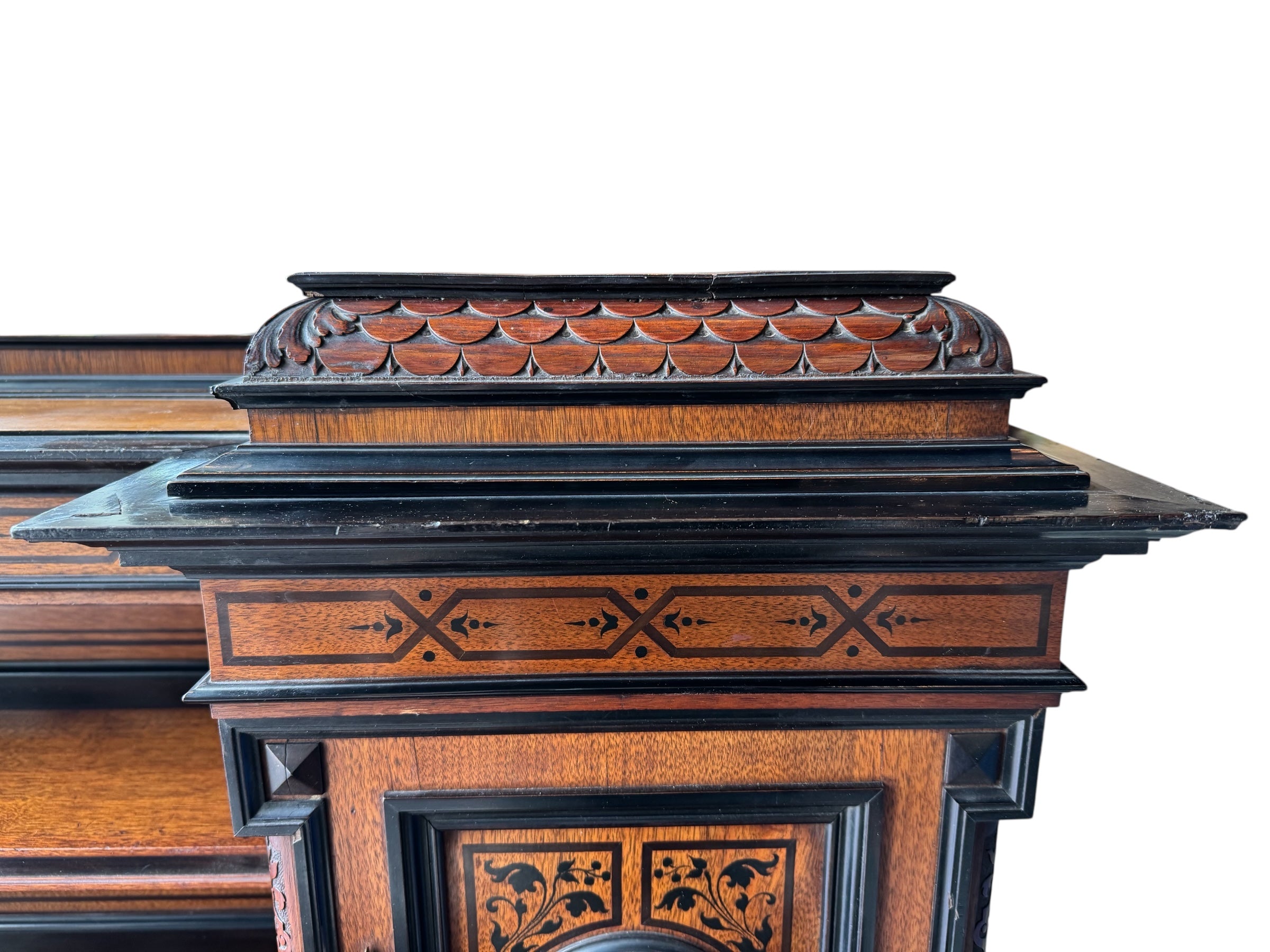Writing desk
Antique
Victorian
19th-century
English
Walnut
Parcel-ebonized
Construction & Craftsmanship:

Dovetail joints
Handcrafted
Solid wood
Plank construction
Joinery
Construction details
Traditional woodworking

