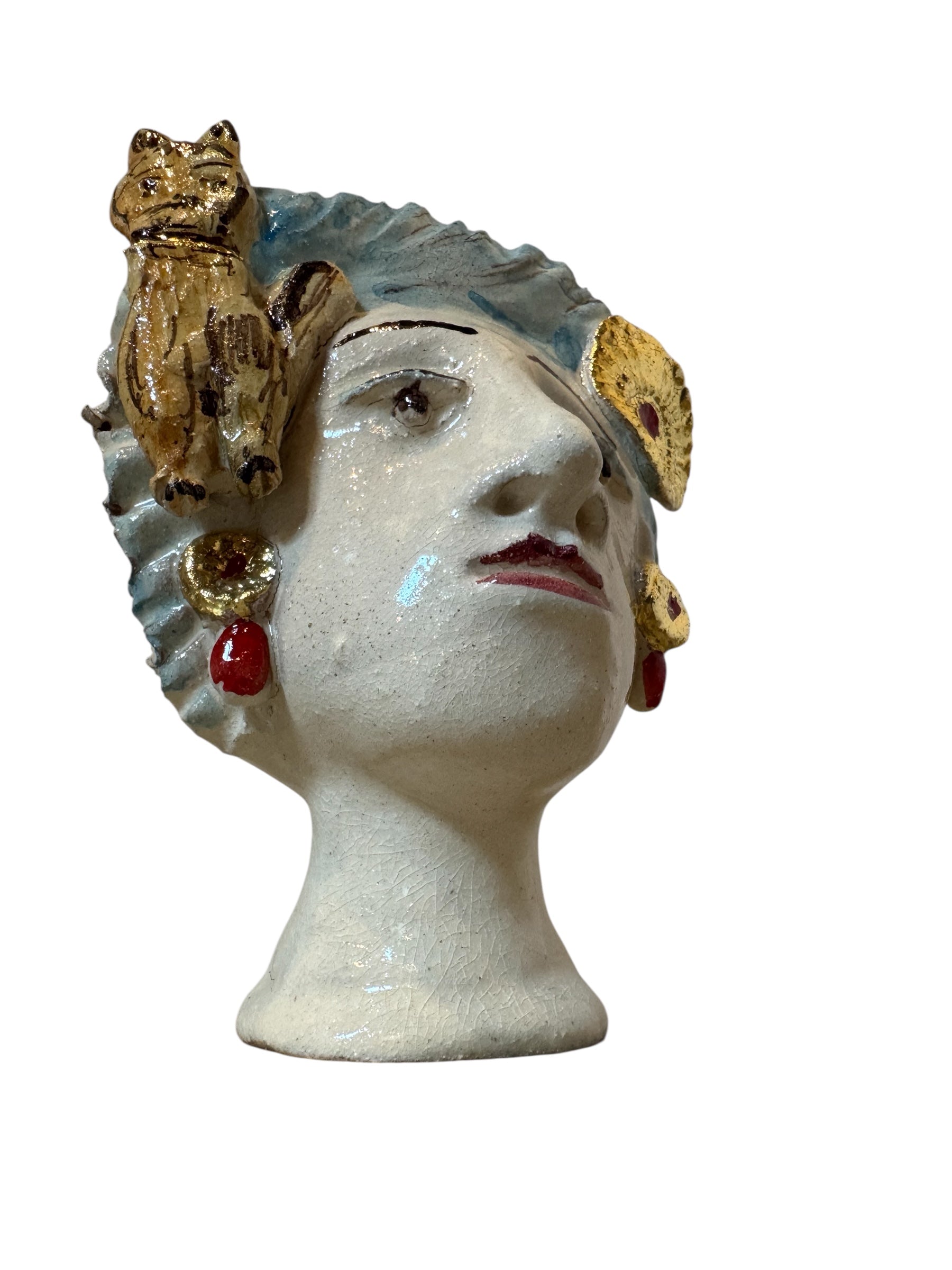 Testine By Dominico Pinto, Dominico Pinto, Ceramic, Contemporary, Grottagile Ceramic, Apulian, Woman, Sculpture, Head Sculpture, Table top, Teste Di Moro Interpretation, Sicilian Folklore, 