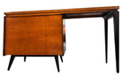 Mid Century Desk, Mid Century, Desk, Tapered Legs, Morris C. Mallin, Mallin Furniture Co., Walnut Veneer, black enameled metal, sleek, corporate, modernist
