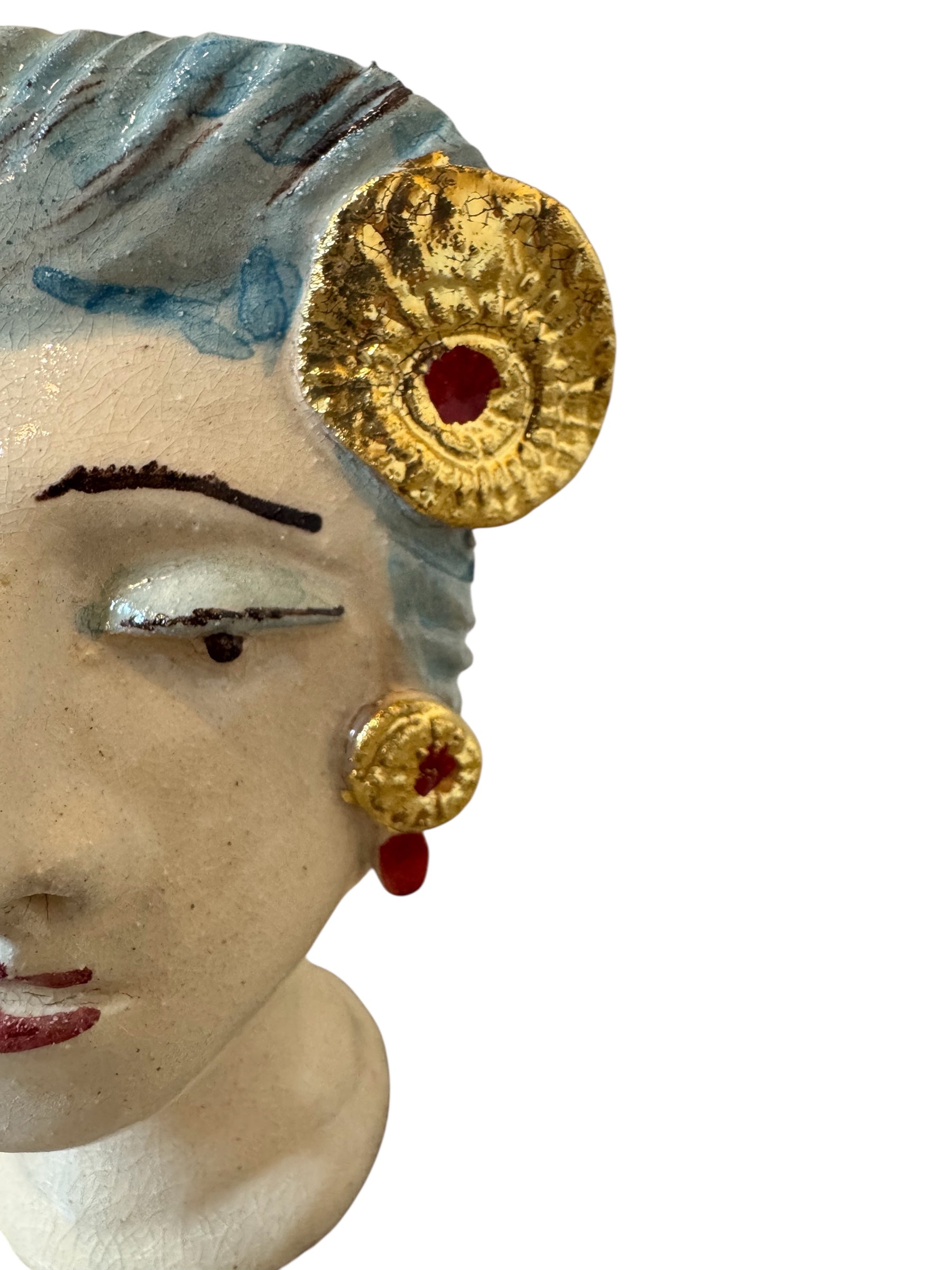 Testine By Dominico Pinto, Dominico Pinto, Ceramic, Contemporary, Grottagile Ceramic, Apulian, Woman, Sculpture, Head Sculpture, Table top, Teste Di Moro Interpretation, Sicilian Folklore, 