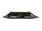 Mid Century Hostess Set, Black, Gold, Turquoise, James Mont Style, Smoked Glass, Etched 24kt Gold, coaster, trinket dish, hostess set, mid-century, geometric pattern