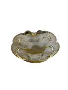 Scalloped amber yellow art glass ashtray with controlled bubbles