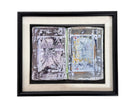 Framed mixed media artwork, 'No. 5' by Sherwin Skynear, 2000. Features abstract textured panels resembling an open book with a gray, white, and subtle colored palette.