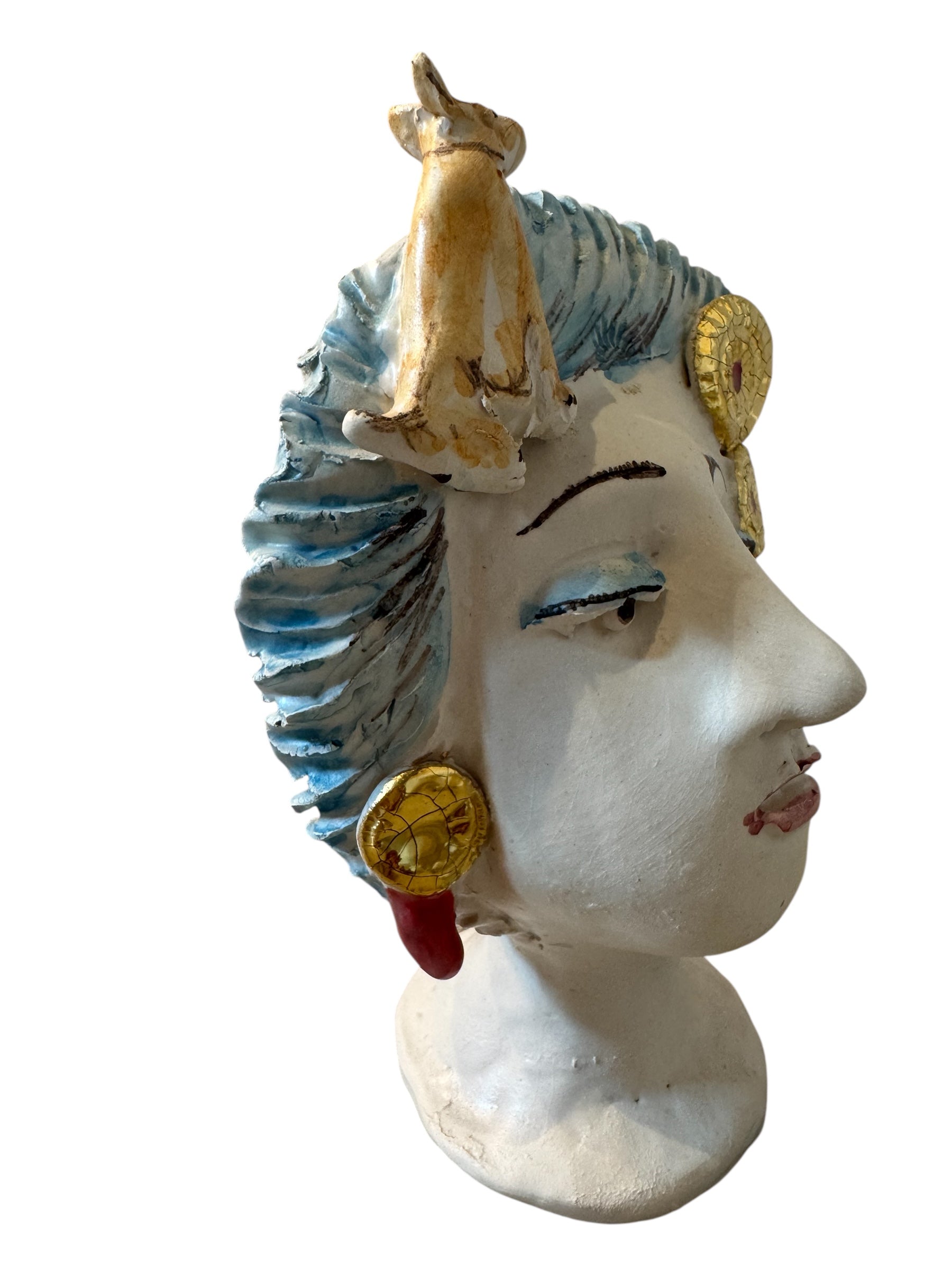 Testine By Dominico Pinto, Dominico Pinto, Ceramic, Contemporary, Grottagile Ceramic, Apulian, Woman, Sculpture, Head Sculpture, Table top, Teste Di Moro Interpretation, Sicilian Folklore, 