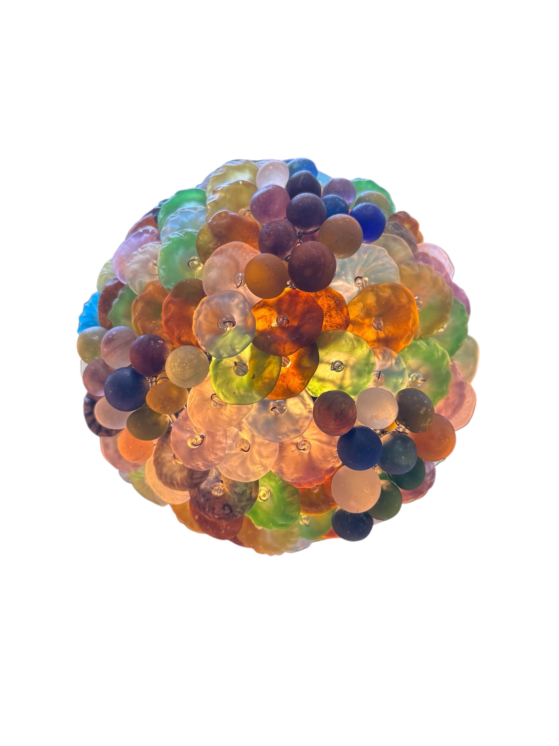 Toleware Lighting Fixtures, Chandelier, Vine shape, glass floral accents, metal, multicolored frosted glass, tole light