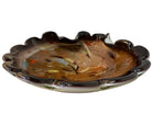 Murano art glass bowl with amethyst edge, gold flecks, and colorful glass inclusions.