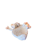 A white and orange, glazed ceramic platter in the shape of a prickly pear cactus pad with attached prickly pear fruit. The surface has raised dots representing spines. 