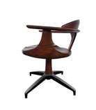 Mid-century modern Cliff House dining chair by Heywood Wakefield, cherry wood with black base.