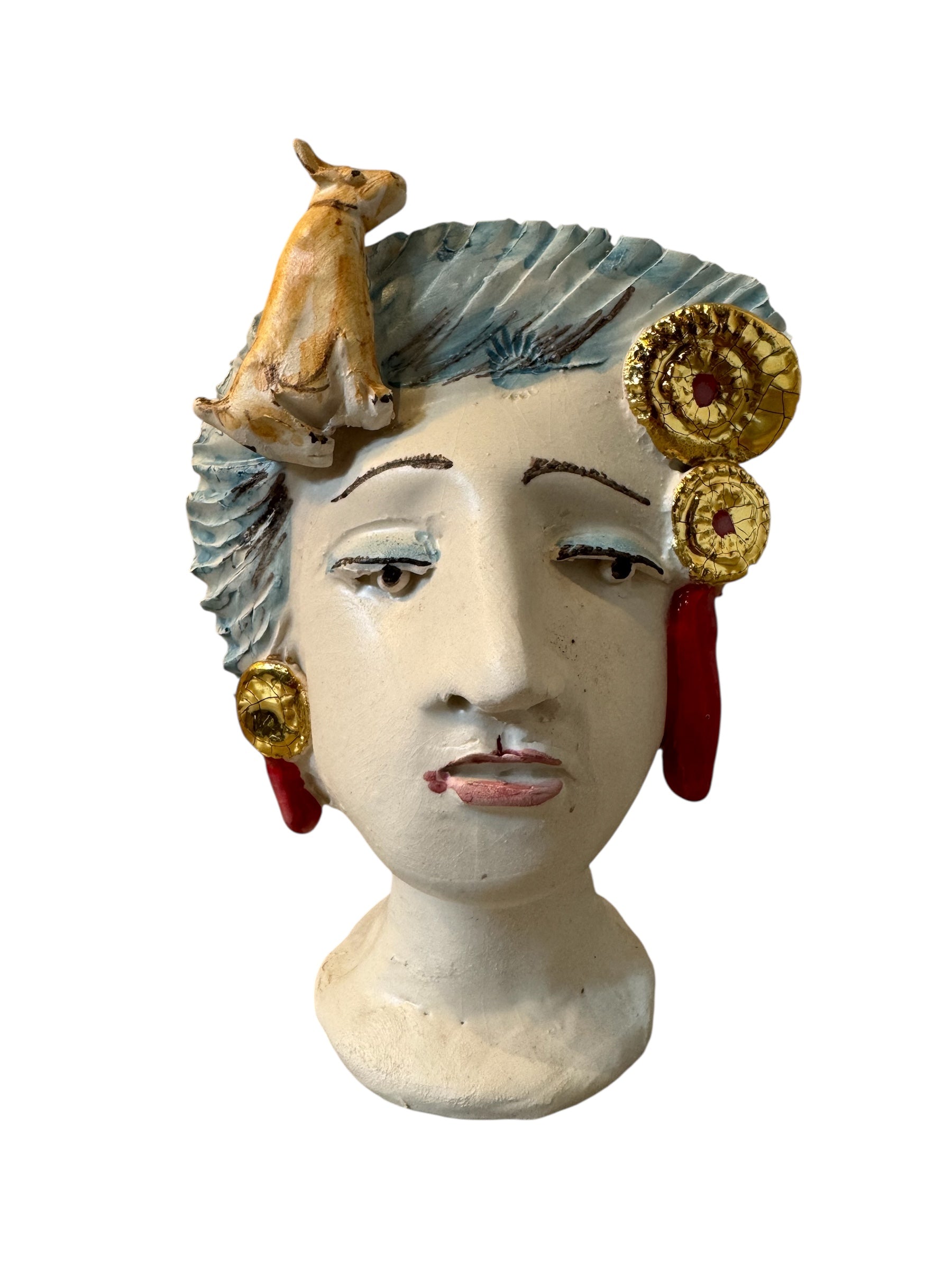 Testine By Dominico Pinto, Dominico Pinto, Ceramic, Contemporary, Grottagile Ceramic, Apulian, Woman, Sculpture, Head Sculpture, Table top, Teste Di Moro Interpretation, Sicilian Folklore, 