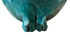 Glossy turquoise ceramic Ankole-Watusi sculpture with long, stylized horns and a nose ring.