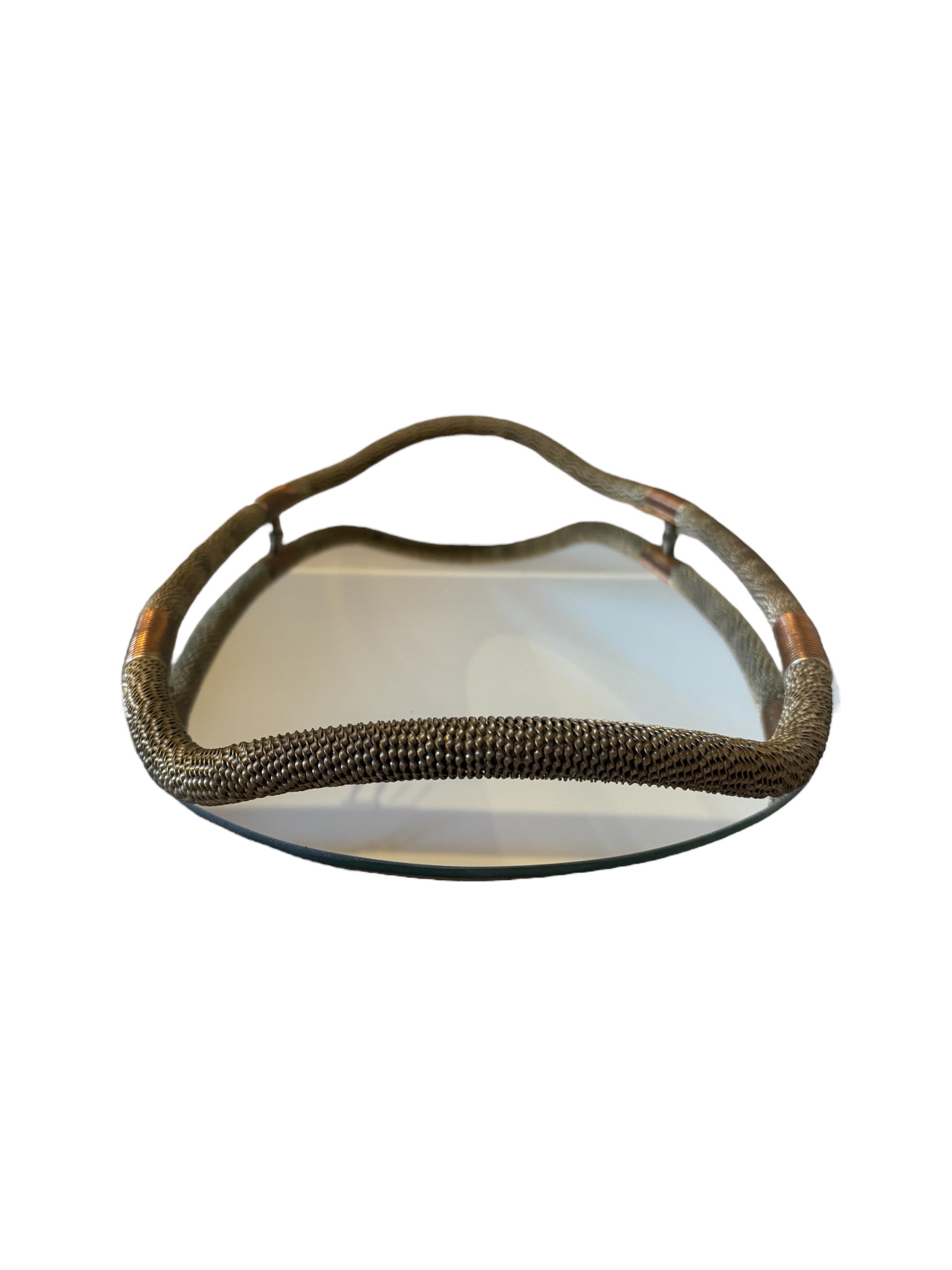 Fontana Arte-style Art Deco mirrored tray with copper detailing.